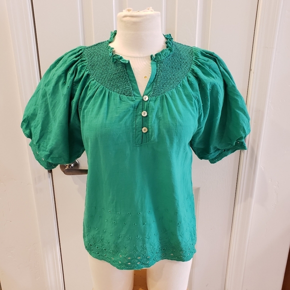 House of Harlow 1960 Emerald Green Medium Eyelet Blouse size Small - Picture 2 of 7